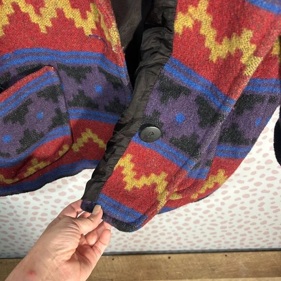 KARIZMA VTG 80s 90s USA Wool Aztec Navajo Blanket Jacket Southwestern Coat 10 L - Picture 6 of 10